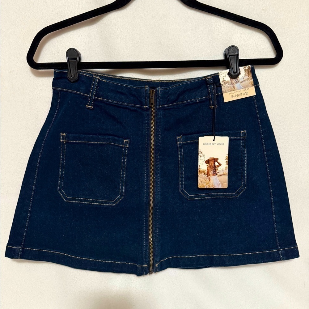 New Sincerely Jules Denim Zip Up Mini Skirt (Juniors 7/28)